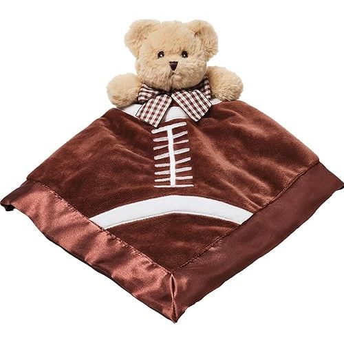 Bearington Collection Touchdown Snuggler Plush Football Lovey - 15-Inch Satin & Velour Security Blanket for Babies - Soft Plush Newborn Baby Football Toy for Boys
