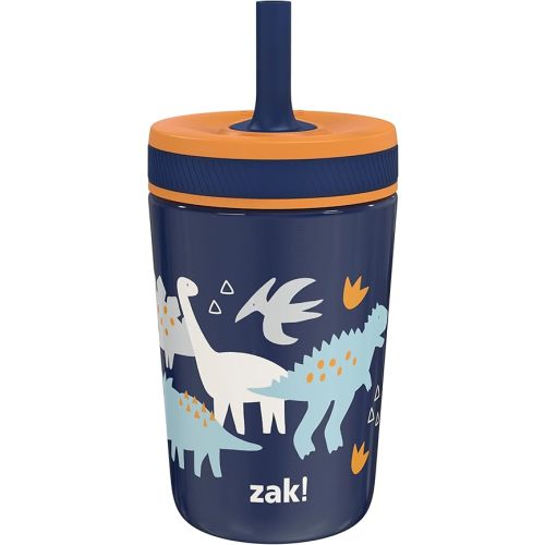 Zak Designs Kelso Toddler Cups For Travel or At Home, 12oz Vacuum Insulated Stainless Steel Sippy Cup With Leak-Proof Design is Perfect For Kids (Zaksaurus)