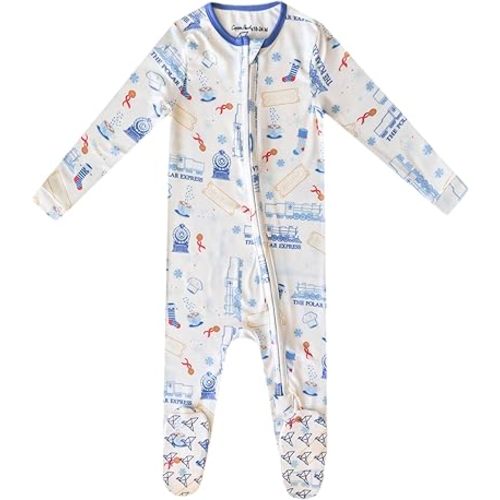 Copper Pearl Zip-Up Footie Baby Pajamas: Ultra-Soft Boys Pajamas and Girls Pajamas, Premium Knit Fabric in Stylish Prints, Tag-Free with Two-Way Zipper, Sized Newborn to 24 Months, The Polar Express