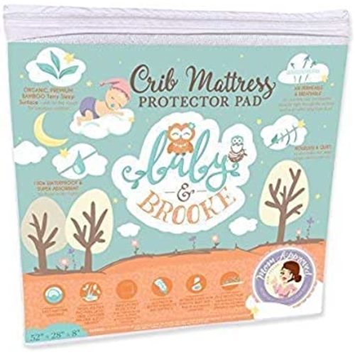 Organic Bamboo from Viscose Fitted Crib Mattress Protector Pad by Baby&Brooke – 100% Waterproof, Absorbent, Non-Toxic, Breathable Mattress Cover - (52"x 28"x 8")
