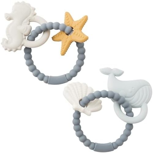 2Pcs Silicone Teething Toys for Babies, Baby Chew Teether Ring Toys