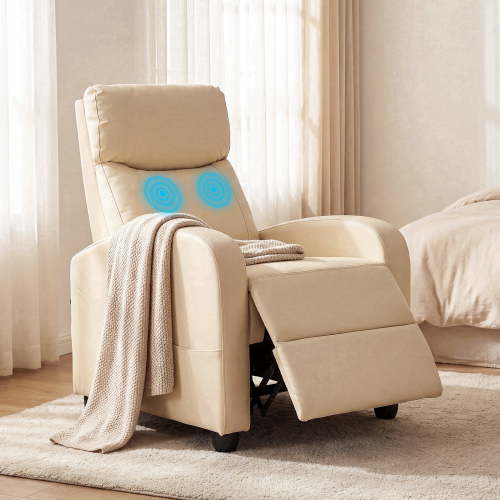 edx Adjustable Recliner Chair Sofa with Vibration Massage Function, Single Sofa with Padded Seat, Home Theater Seating for Living Room, Beige