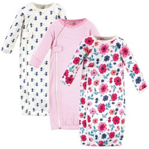 Touched by Nature Baby Girl Organic Cotton Zipper Long-Sleeve Gowns 3pk, Garden Floral, 0-6 Months