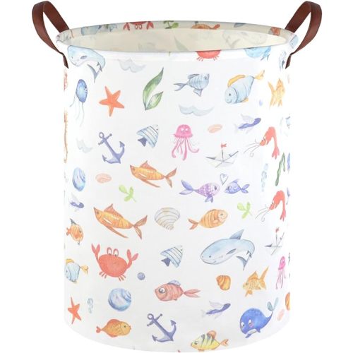 Marine animal kids waterproof foldable laundry basket,Fish Hamper,Nursery Hamper,Baby Storage Baskets for boy Room,Gift Baskets,Home Organizer, Nursery Decor (Fishes)