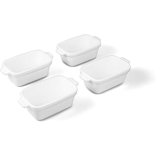 Souper Cubes 5"x3" Ceramic Baking Dishes with Lids, White, 4-Pack