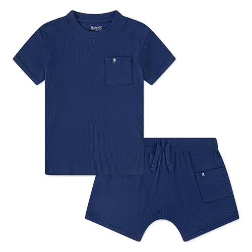 Hurley Baby Boys' And Toddler Rib Knit T-shirt and Shorts 2-piece Outfit Set