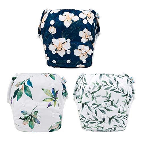 Babygoal Baby Girl and Boy Swim Diapers, Reusable Adjustable Washable One Size Fits 0-8M Baby Gifts and Swimming Lessons 3 Pack 3SD10