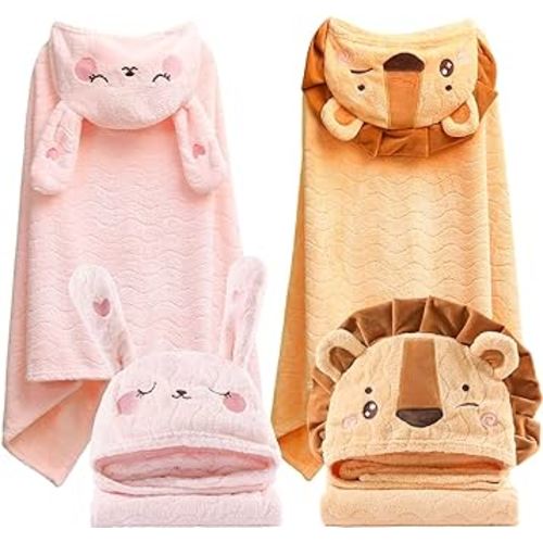 Toddler Hooded Bath Towel 27.5"X55" Unisex Baby Bath Towels Ultra Absorbent Soft Boys Girls Bath Towel 2-Pack Bathrobe Kids Shower Towel Set Gift for Babies, Infant, Newborn Essential