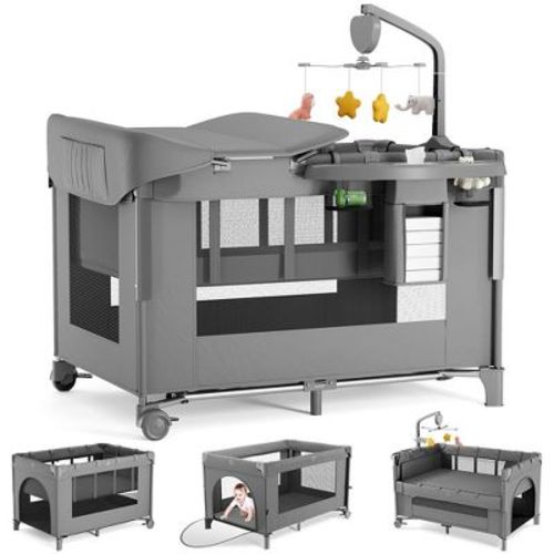 GOTGELIF 28"x39" 5-in-1 Baby Playard with Bassinet, Bedside Sleeper, Changing Table, Travel Crib & Activity Center