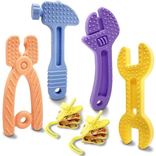 Teething Toys for Babies, Baby Teething Toys, Silicone Baby Teether Toys, Baby Chew Toys, Molar Teether, Hammer Wrench Spanner Pliers Shape Teething Toys for Boys Girls