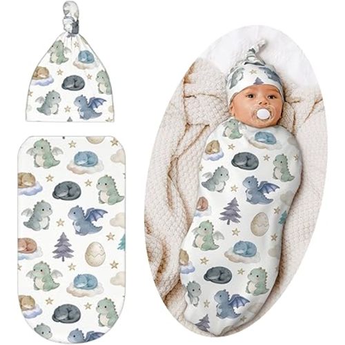 Dragon Swaddle Blanket with Hat for Baby, Swaddling Dragon Theme Baby Stuff