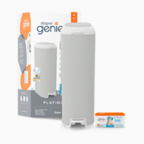 Diaper Genie Platinum Pail (Stone Grey) is Made in Durable Stainless Steel and Includes 1 Easy Roll Refill with 18 Bags That can Last up to 5 Months.