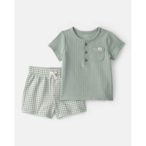 Baby 2-Piece Gingham Top & Short Set - Green