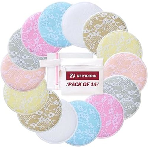 Reusable Nursing Pads 14 Pack Washable Breastfeeding Pads, Soft & Super Absorbent Breast Pad for Breastfeeding, Nipple Pads for Breastfeeding Essentials,Waterproof Bag + Wash Bag - 4.8inch