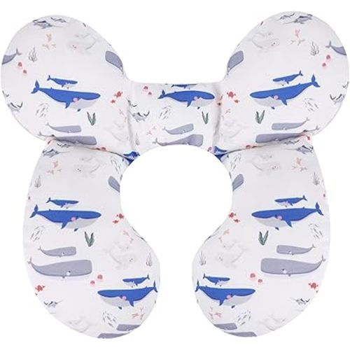 KAKIBLIN Baby Travel Pillow, Upgraded Baby Neck Pillows for Car Seat, Infant Neck Support Pillow for Head and Neck,Newborn Head Support for Car Seat, Stroller, Pushchair(Whale)