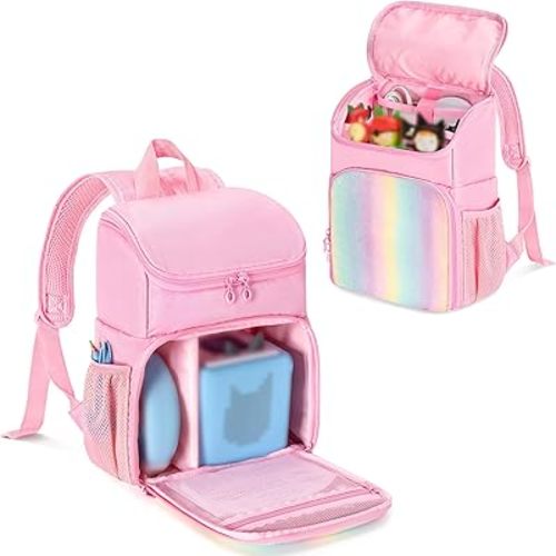 Carrying Backpack Compatible with Toniebox, Travel Bag for Audio Player Starter Set, Accessories Storage for Charger Headphone, 3 Clear Pockets for Figures Display, Pink (Bag Only) Patented Design
