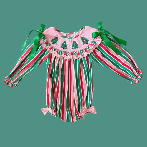 Charlotte’s Christmas Trees and Stripes Bubble – The Smocked Sisters Co
