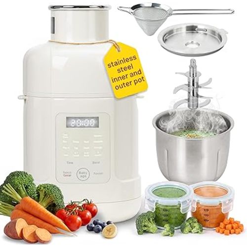 Stainless Steel Baby Food Maker Steamer And Blender With Strainer & 2 Jars, One Step Mini Food Processor, Small Blender Mill, Auto Cooking For Homemade Baby Puree