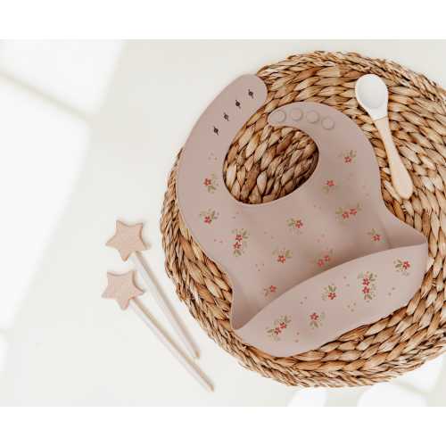 Silicone bib with collection pocket for babies and toddlers OneSize ideal as a gift for birth, start of complementary feeding, baptism, birthday