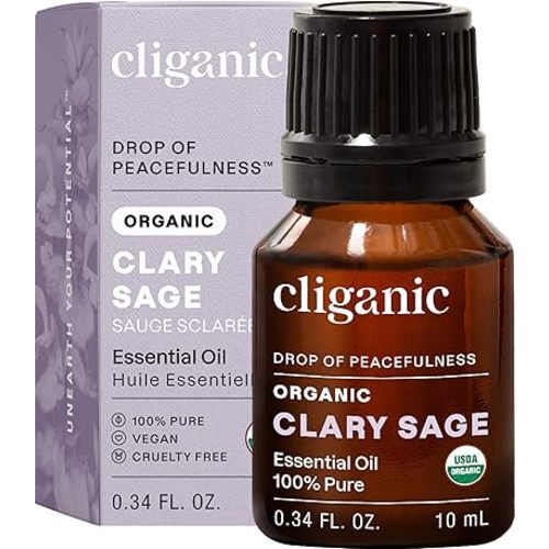 Cliganic Organic Clary Sage Essential Oil, 100% Pure Natural for Aromatherapy | Non-GMO Verified
