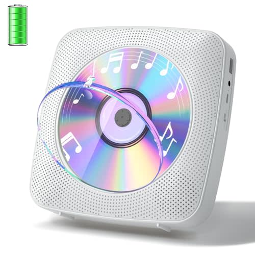 Gueray CD Player Portable with Bluetooth Wall Mountable, CD Music Battery Operated Players for Home with Speakers 1800mAh Rechargeable LCD Screen Display FM Radio USB AUX Jack Remote Control