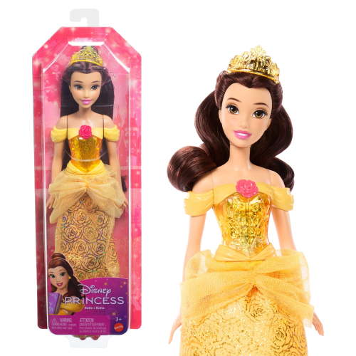 Disney Princess Belle Fashion Doll with Shimmer Dress, Tiara Accessory & Brown Hair - Royal Adventure Toy