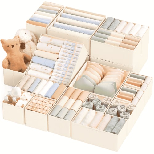 Criusia Foldable Fabric Drawer Organizer for Clothes, Dresser Drawer Organizer, Closet Storage and organizer, Beige