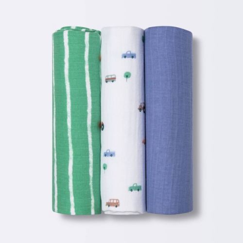 Muslin Swaddle Blanket - Cloud Island™ Transportation - 3pk: Cotton, Muslin, 47" x 47"