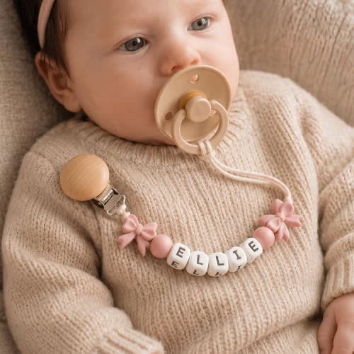 Personalized Bow Pacifier Clip for Baby Girl, Custom Name Binky Holder, Newborn Paci Clip, Infant Soother Clip Gift