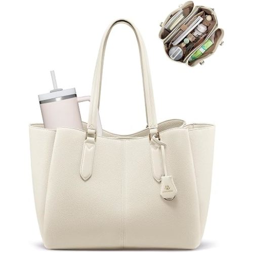 LOVEVOOK Laptop Tote Bag for Women 15.6 In Work Bags with Triple Compartments Large Faux Leather Computer Office Briefcase