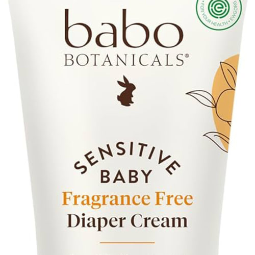 Babo Botanicals Sensitive Baby Fragrance-Free Diaper Cream - 25% Natural Zinc Oxide - Calendula, Shea & Cocoa Butter - EWG Verified - Vegan- From birth on