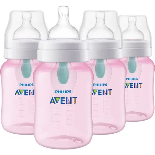 Philips AVENT Anti-Colic Baby Bottles with AirFree Vent, 9oz, Pink, Pack of 4, SCY703/14