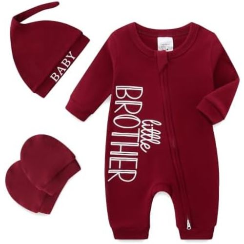 Babymine 100% Cotton 2-Way Zipper Little Brother Newborn Outfit 0-3 Months