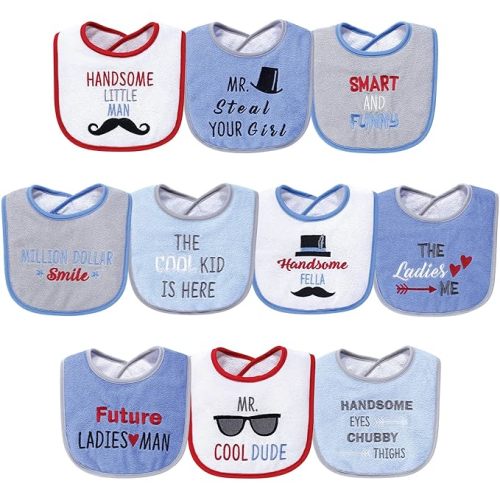 Hudson Baby Unisex Baby Cotton Terry Drooler Bibs with Fiber Filling, Handsome Eyes, One Size