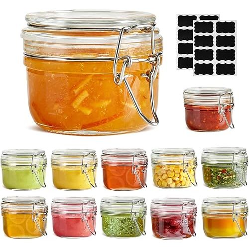 ComSaf 4oz Small Airtight Glass Jars Set of 12 with Lids Food Storage Jar Round, Mason Jar, Mini Storage Container with Clear Preserving Seal Wire Clip Fastening for Kitchen Canning, Jam, Spice, Honey