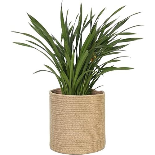 Woven Jute Plant Basket, Wicker Basket Planter for 10 inch Pot, Round Indoor Tree Pot Cover, Small Boho Storage Bin Organizer, Rustic Baskets for Plants and Home Decor, 11”X11”