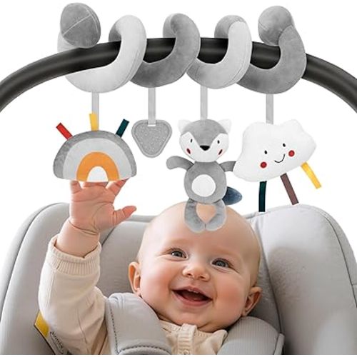 FPVERA Car Seat Toys for Babies 0-6 Months: Travel Baby Toy for Soft Hanging Toys for Carseat, Spiral Stroller Activity Toy Plush for Infant Boys Girls
