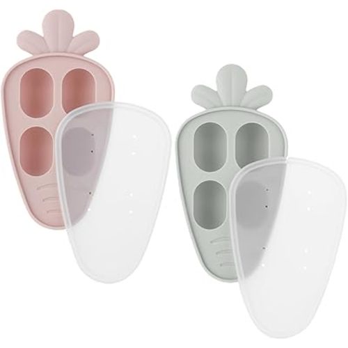 PandaEar 2 Pack Baby Food Freezer Tray with Lid, Silicone Nibble Freezer Tray, Breastmilk Popsicle Mold, Baby Food Storage Container, Carrot Design, BPA Free