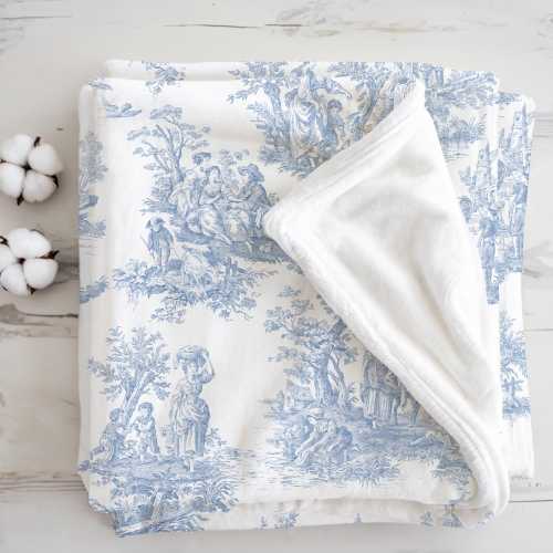 Blue Toile Baby Blanket French Toile de Jouy Fleece Blanket French Country Baby Blanket Baby Shower Gift Toile Nursery Decor Sherpa Throw