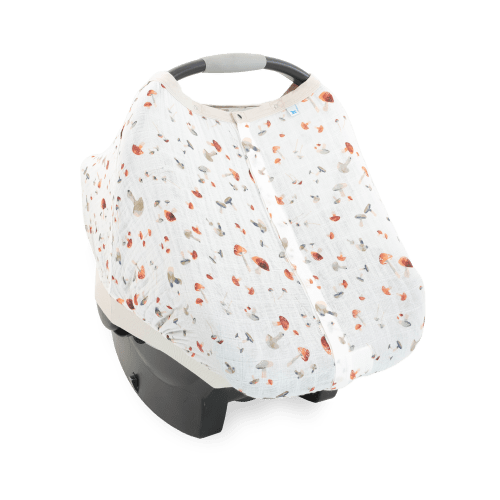 Cotton Muslin Car Seat Canopy - Mushrooms