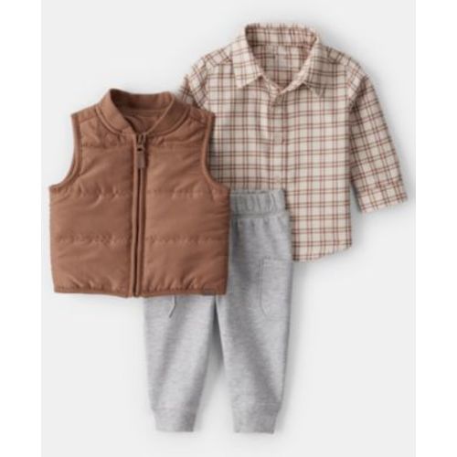 Baby Boys 3-Piece Plaid Sleeveless Vest, Shirt and Joggers Set