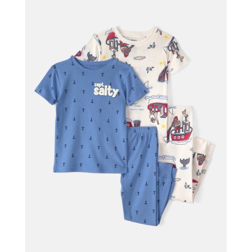 Baby Boy Anchor 100% Cotton Snug Fit 4-Piece Pajama Set - Blue/Cream | Carter's