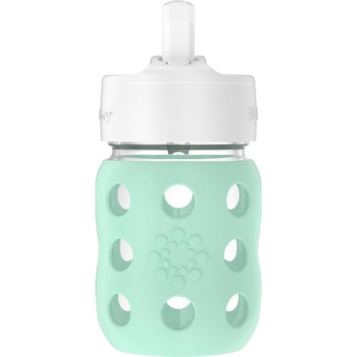 Lifefactory 8-Ounce Wide Neck Glass Baby Bottle with Protective Silicone Sleeve and Pivot Straw Cap, Mint (LG2241WMI4)