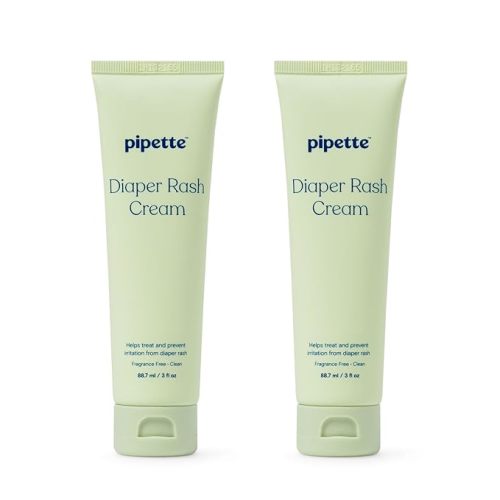 Pipette Baby Diaper Rash Cream, 3 fl oz (Pack of 2), Relieve & Prevent Diaper Rash with Non-Nano Zinc Oxide, Fragrance-Free Baby Butt Cream, Non-Toxic Daily Protective Balm