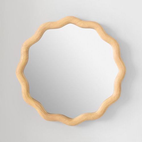Round Wavy Wood Wall Mirror