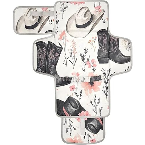 Portable Baby Changing Pad - Western Cowboy Boots Waterproof Diaper Changing Mats for Baby Boys Girls, Lightweight Changing Pads