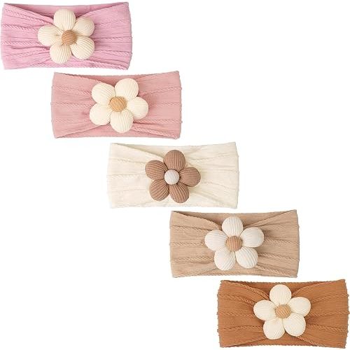CÉLLOT 5Pcs Baby Flower Headbands Baby Girl Soft Nylon Headband for Newborn
