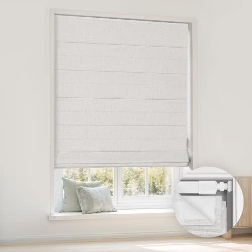 LazBlinds No Drill Cordless Roman Shades, 33'' W x 48'' H, Off White | Easy to Install, Light Blocking & Heat Insulating, Perfect for Bedrooms & Kids' Rooms