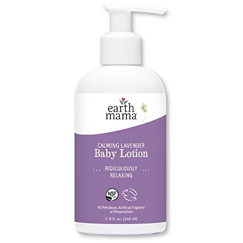 Earth Mama Calming Lavender Baby Lotion for Dry Skin, Calendula Cream for Newborn Skin Care, Organic Moisturizer for Children with Aloe Juice, Rooibos, & Shea Butter, Lavender Lotion, 8 Fl Oz
