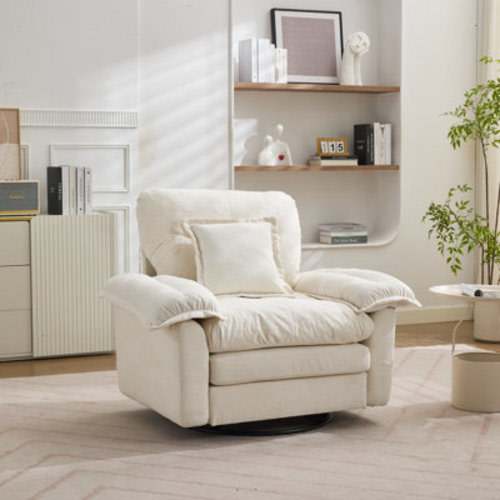 360° Swivel Chenille Accent Chair Upholstered Single Sofa With Lumbar Support Pillow | Wayfair